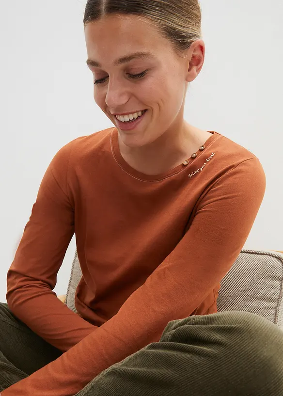 Långärmad T-shirt med prydnadsknappar, bonprix