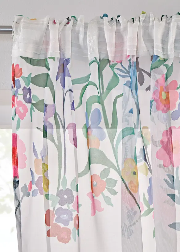 Gardin med blommönster och omtag (2-pack), bonprix