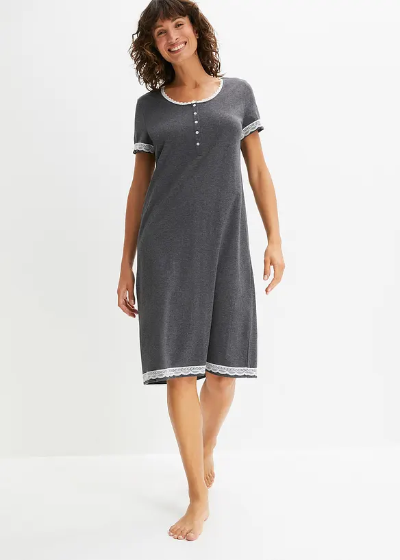 Nattlinne med knappsl&aring; och spets, bonprix