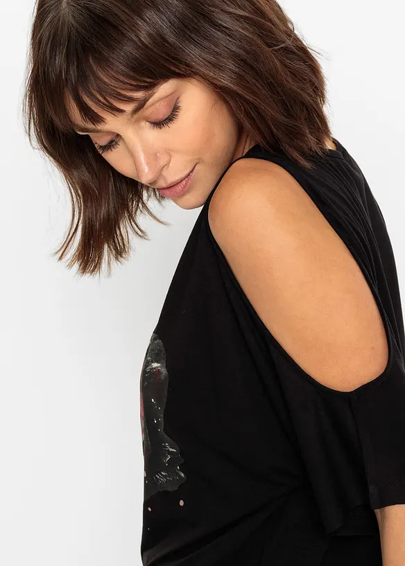 Cold shoulder-topp av viskos, bonprix