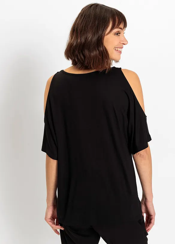 Cold shoulder-topp av viskos, bonprix