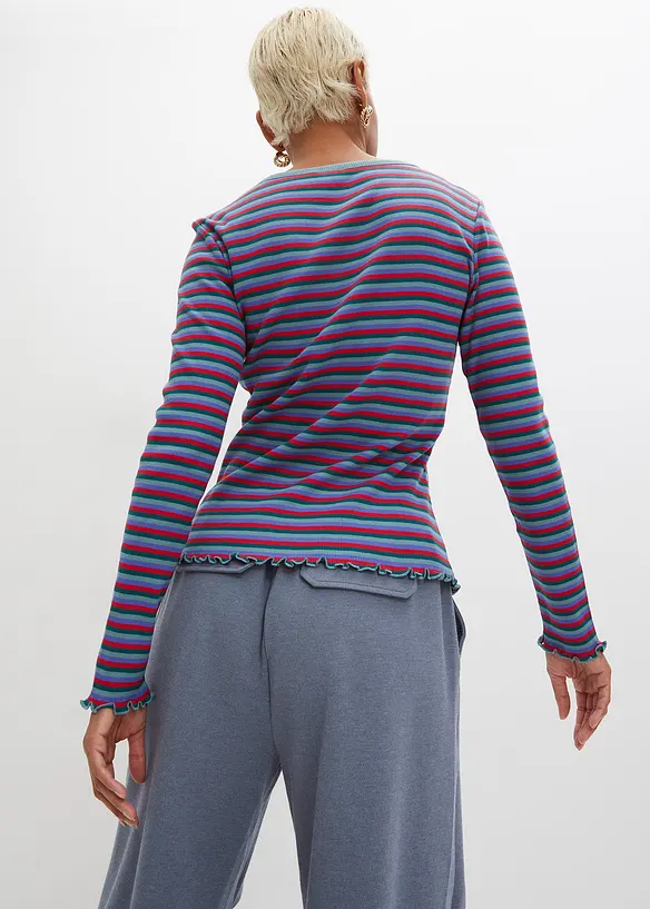 Randig ribbstickad topp i ekologisk bomull, bonprix