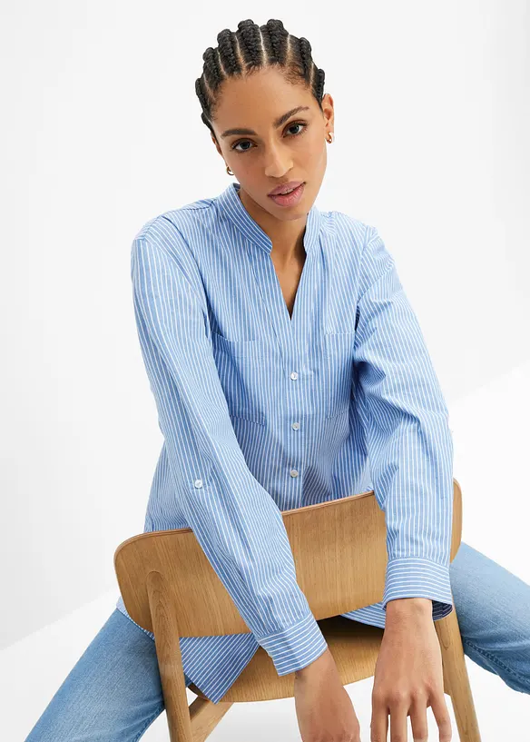 Lång blus med uppvikta ärmar, bonprix