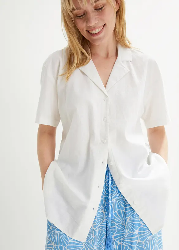 Ledig kortärmad oversizeblus i tunn linneblandning, bonprix