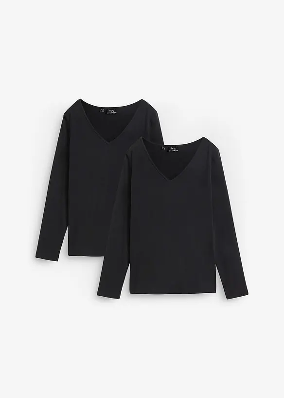 Figurnära långärmad topp (2-pack), bonprix