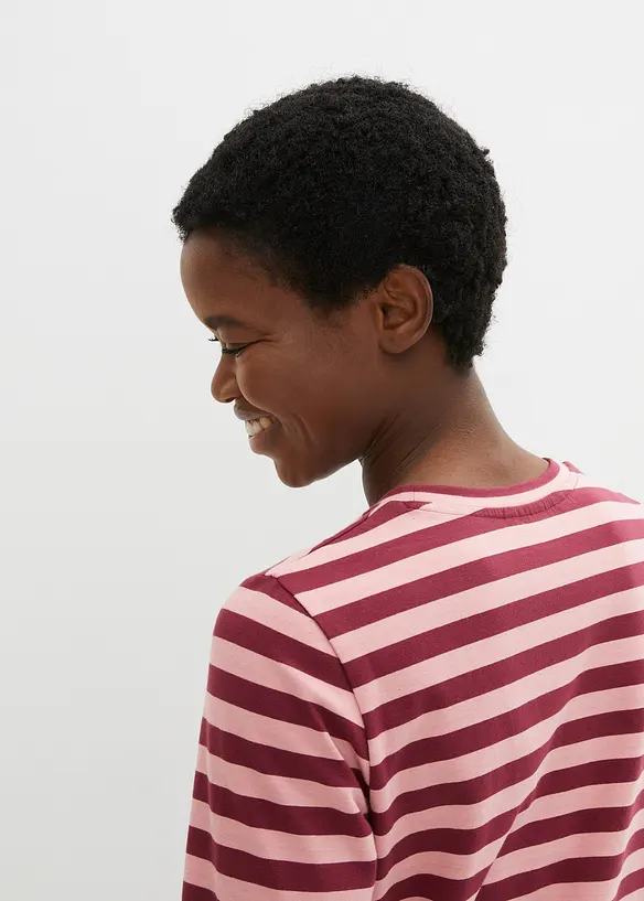 Randig långärmad T-shirt med broderi, bonprix