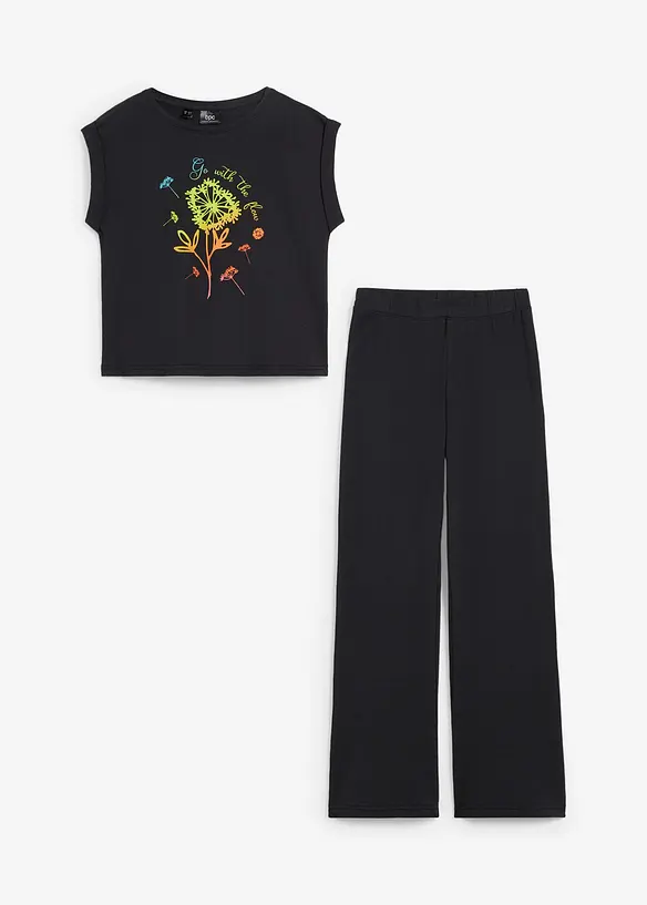 T-shirt + leggings med utsvängda ben (2 delar), ekologisk bomull, bonprix