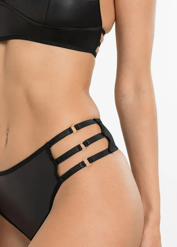 BH-topp och stringtrosa ouvert med wetlook (2 delar), bonprix