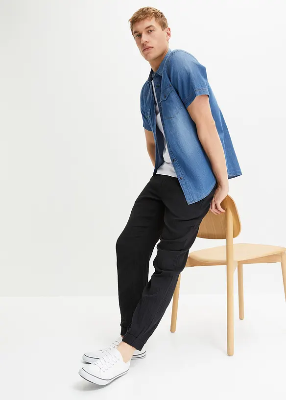 Dra p&aring;-byxa i bomullsmuslin, normal passform, avsmalnande ben, bonprix