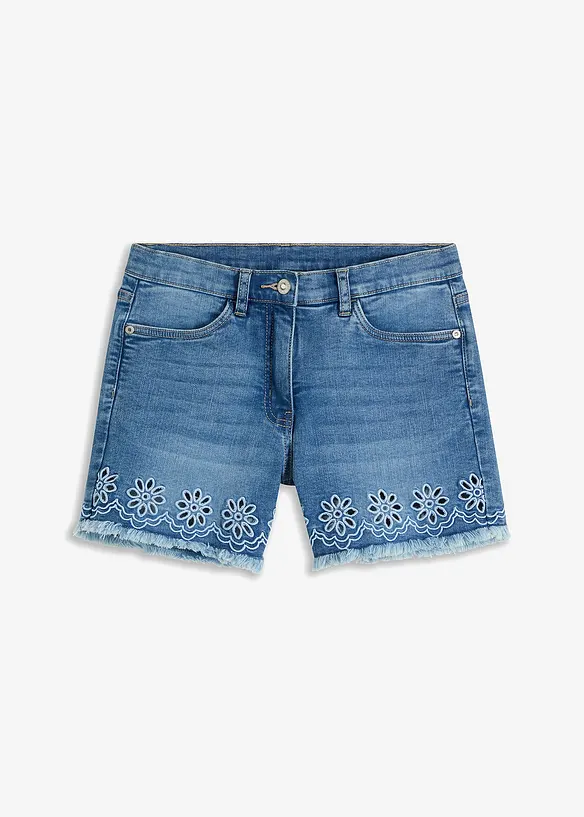 Jeansshorts med h&aring;lbroderi, bonprix