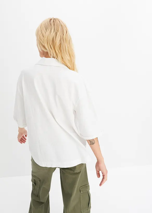 Blus med pikékrage i svalkande linne och viskos, bonprix