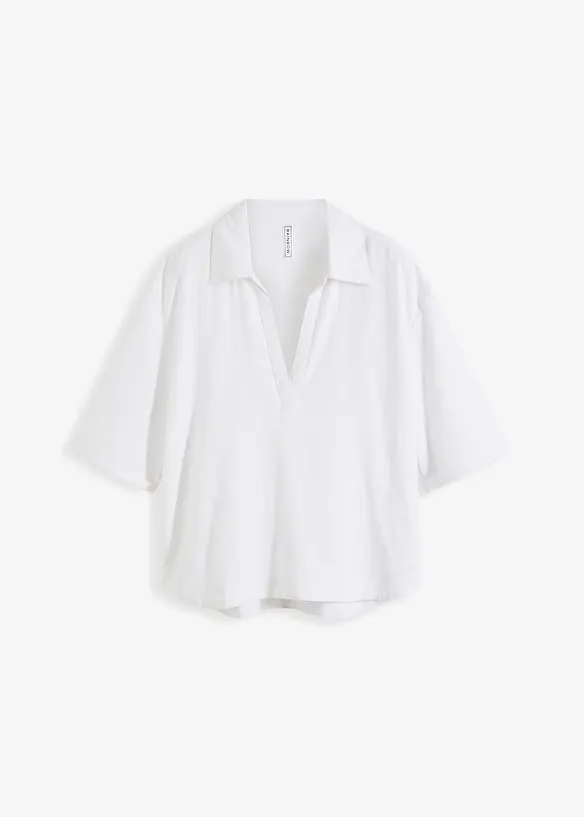 Blus med pikékrage i svalkande linne och viskos, bonprix