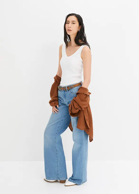 Ribbstickat linne av ekologisk bomull (2-pack), bonprix