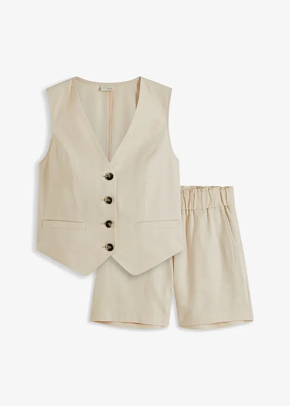 Väst och shorts i linneblandning, bonprix