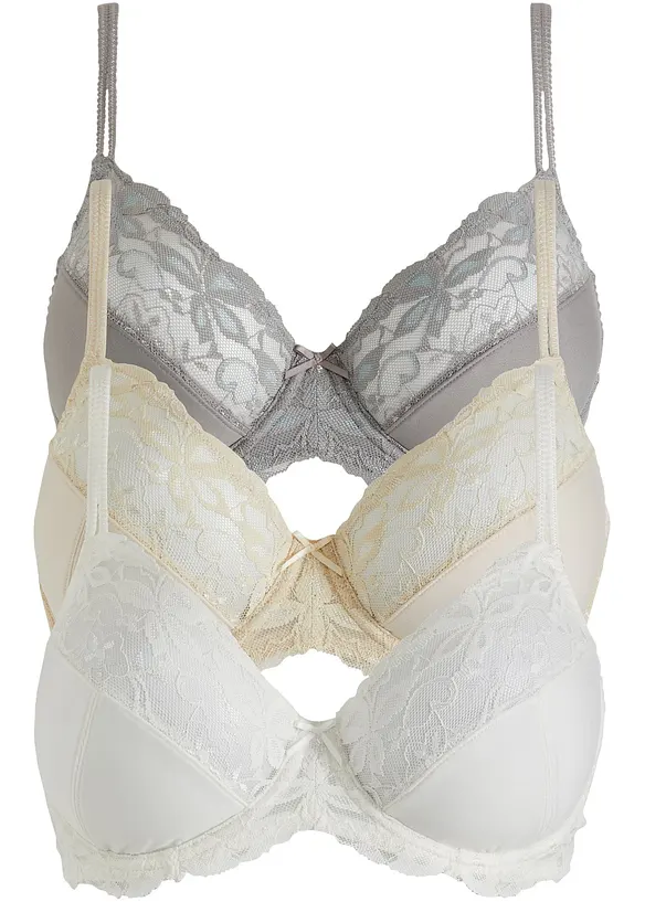 BH med bygel och fin spets (3-pack), bonprix