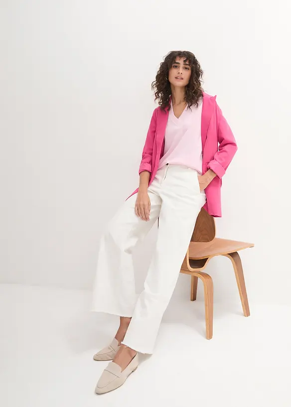 Vid lång topp med V-ringning (5-pack), kortärmad, bonprix