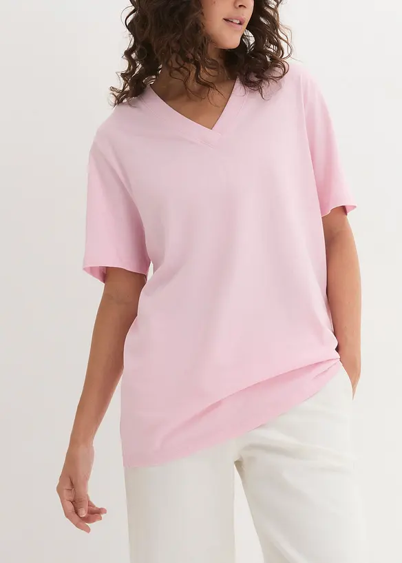 Vid lång topp med V-ringning (5-pack), kortärmad, bonprix