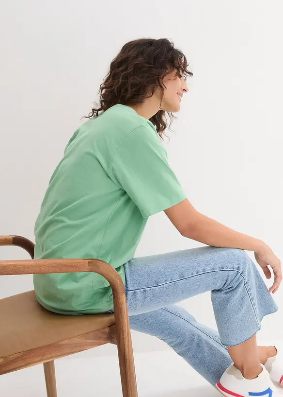 Vid lång topp med V-ringning (5-pack), kortärmad, bonprix