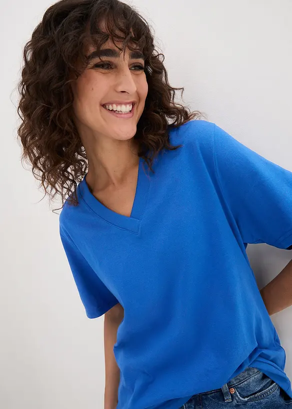 Vid l&aring;ng topp med V-ringning (5-pack), kort&auml;rmad, bonprix