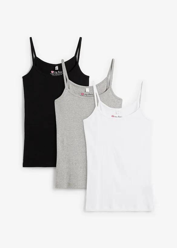 Linne med smala axelband och bomull (3-pack), bonprix
