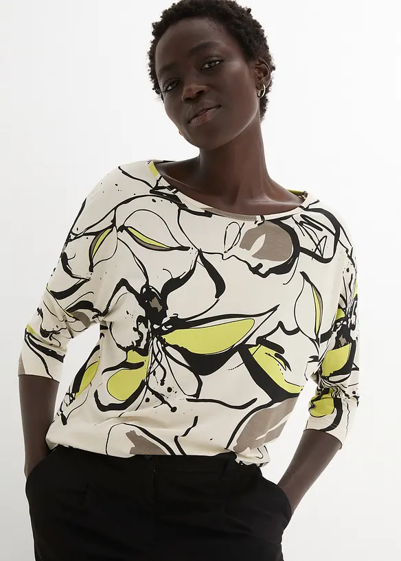Topp med fladdermusärmar och blommönster, bonprix