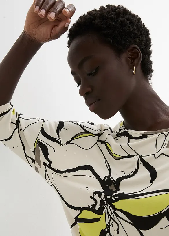 Topp med fladdermusärmar och blommönster, bonprix