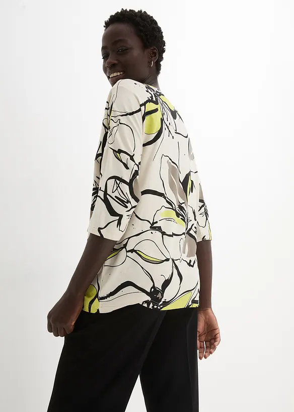 Topp med fladdermusärmar och blommönster, bonprix