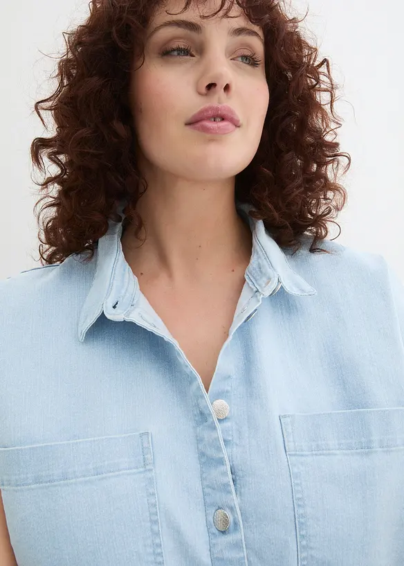 Kort, boxy jeansblus, bonprix