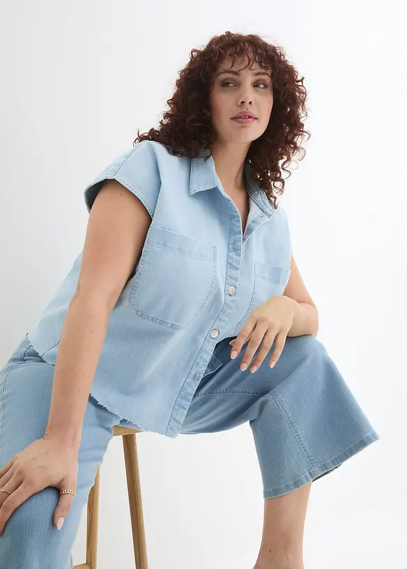 Kort, boxy jeansblus, bonprix