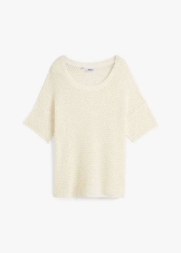 Tröja i linne med hålstickning, oversize, hålvlång ärm, bonprix