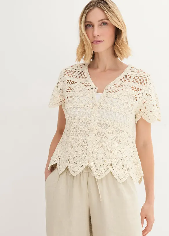 Virkad cardigan i kort modell, bonprix