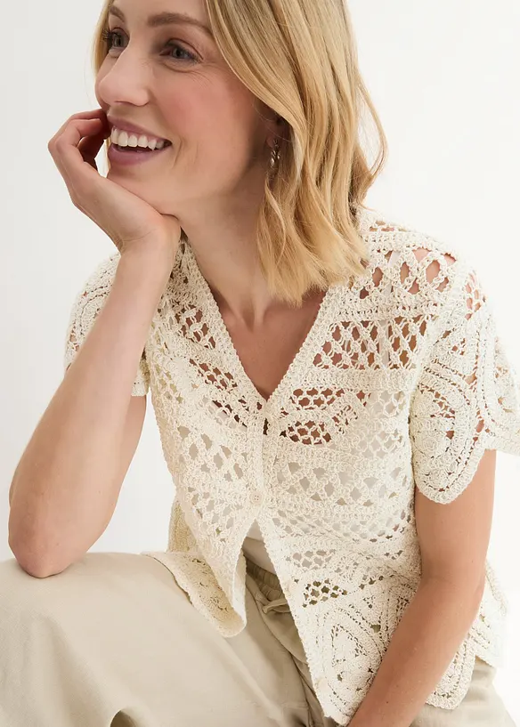 Virkad cardigan i kort modell, bonprix
