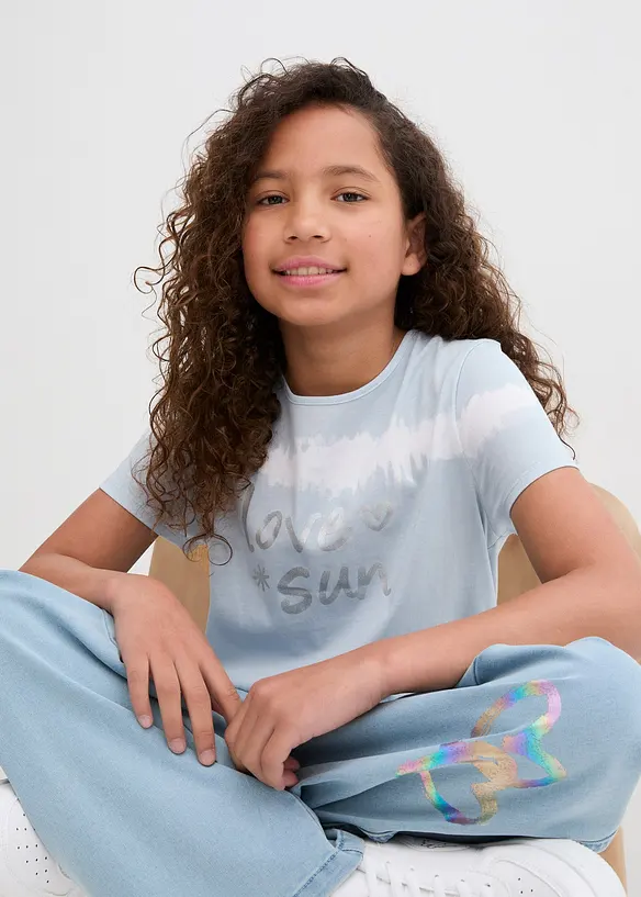 T-shirt med längre bakstycke av ekologisk bomull för barn, bonprix