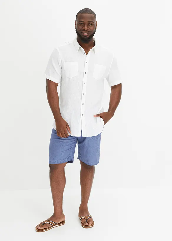 Kortärmad skjorta med krinklad look i ren bomull, bonprix