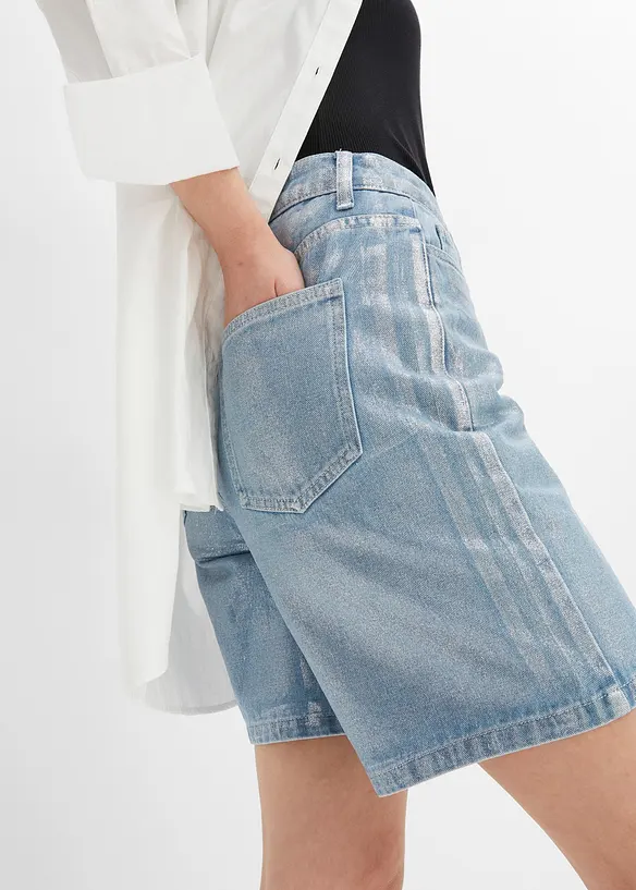 Jeansbermudas med glansig ytbeläggning, RAINBOW