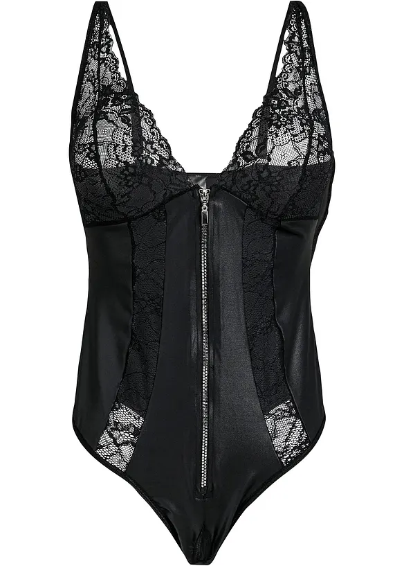 Stringbody ouvert med wetlook och dragkedja, bonprix