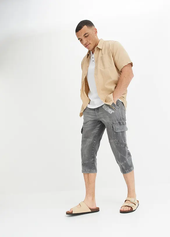 3/4-jeans med cargofickor, Loose Fit, bonprix
