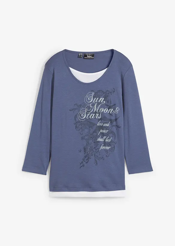 Bomullstopp med 2-i-1-look och 3/4-ärm, bonprix