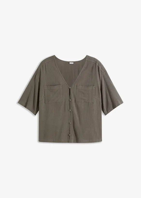 Kortärmad blus i en mix av viskos och lin, bonprix