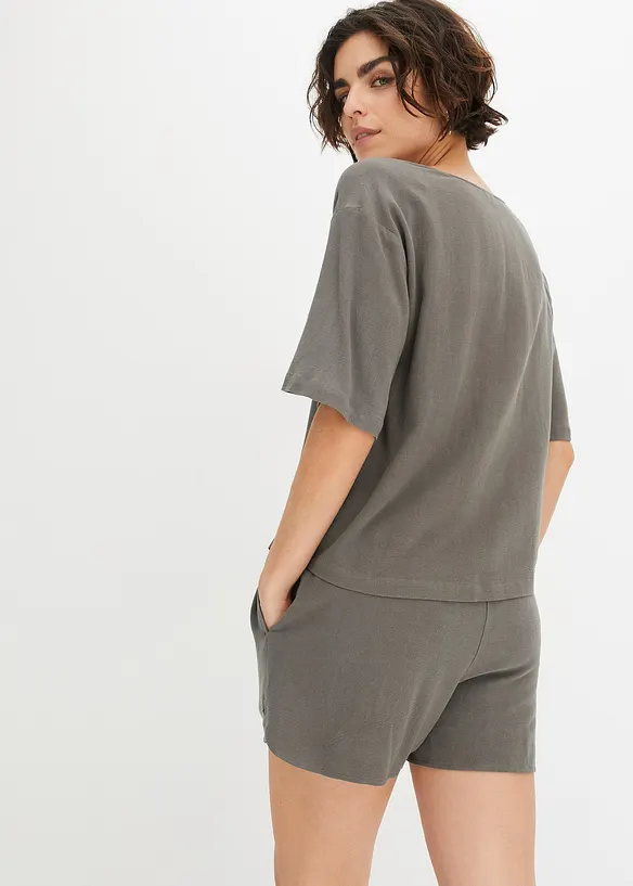 Kortärmad blus i en mix av viskos och lin, bonprix