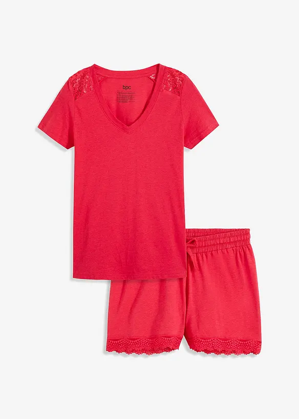 Kort pyjamas med spetsbesättning, bonprix