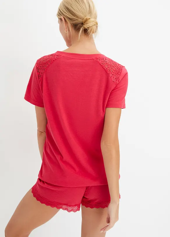 Kort pyjamas med spetsbesättning, bonprix
