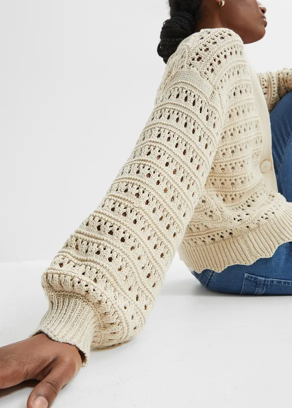 Cardigan med hålmönster av ren bomull, bonprix
