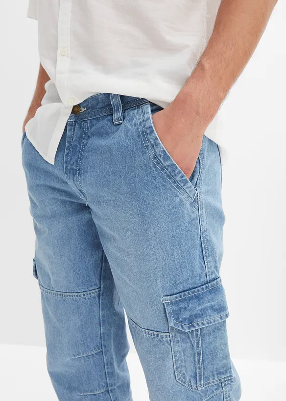 Regular Fit Stretch 3/4-Jeans med cargofickor, Straight, bonprix