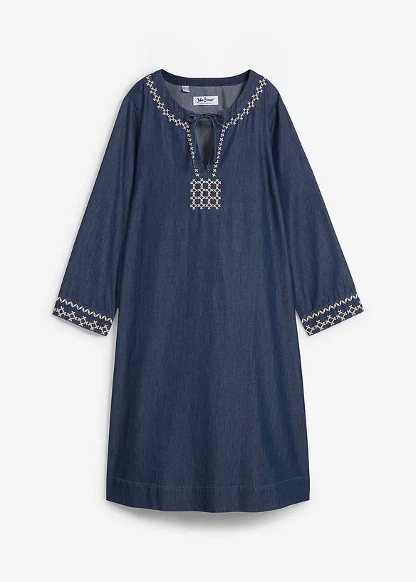 Jeansklänning med broderi, bonprix