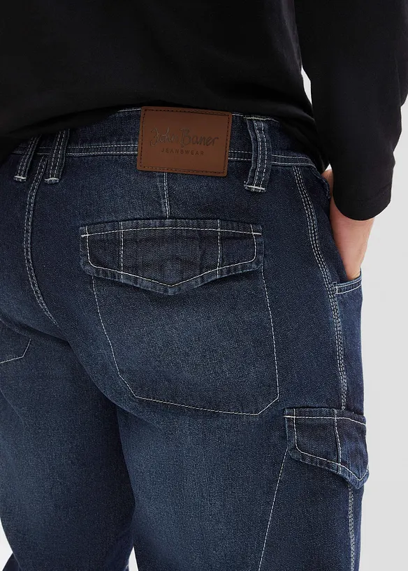 Långa jeansbermudas i cargomodell av tunt material, Relaxed Fit, bonprix