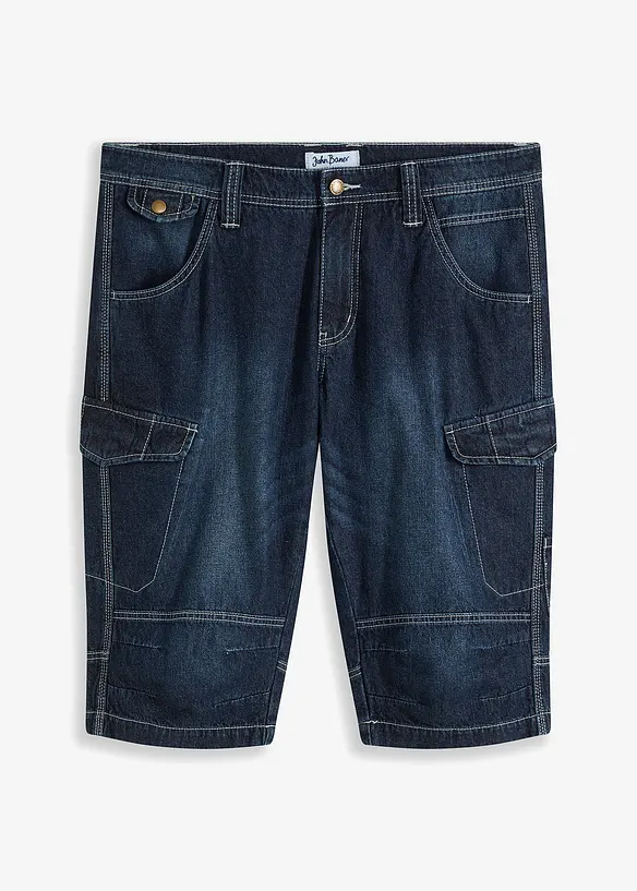 Långa jeansbermudas i cargomodell av tunt material, Relaxed Fit, bonprix