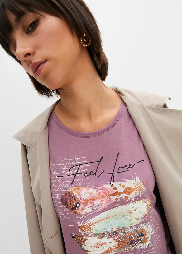 T-shirt med fjädertryck, bonprix