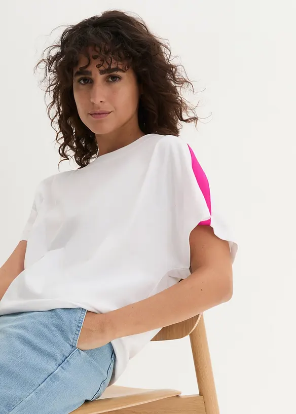 T-shirt av ekologisk bomull med neonfärgade ränder, bonprix