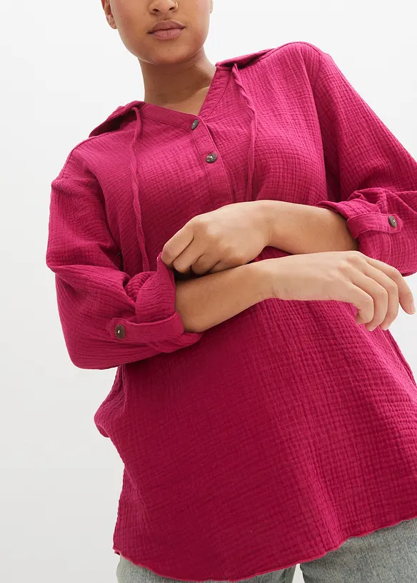 Muslinblus med luva i ren bomull, bonprix